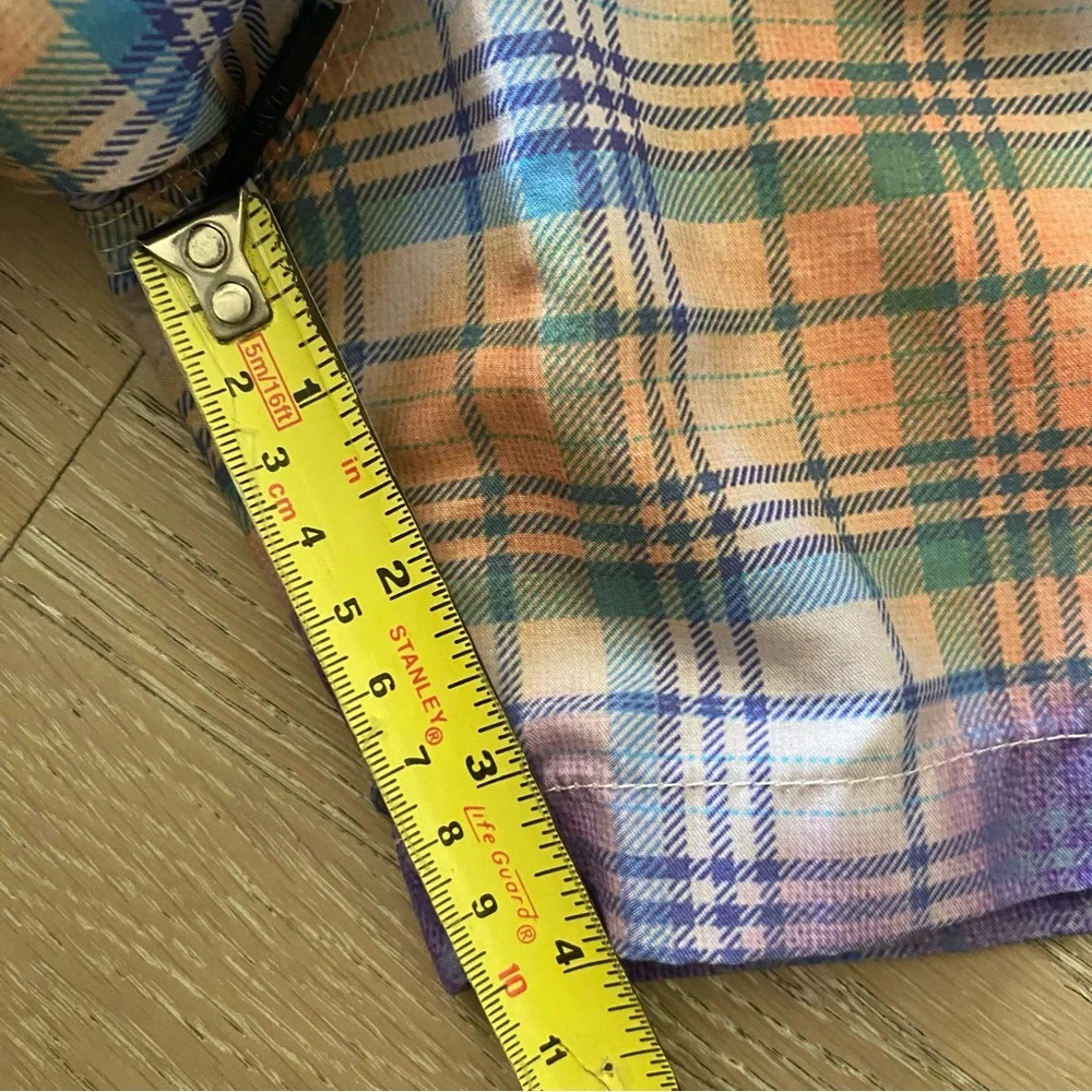 OAS TARTAN TIE DYED 4’ inch swim trunks pockets elastic drawstring waist M